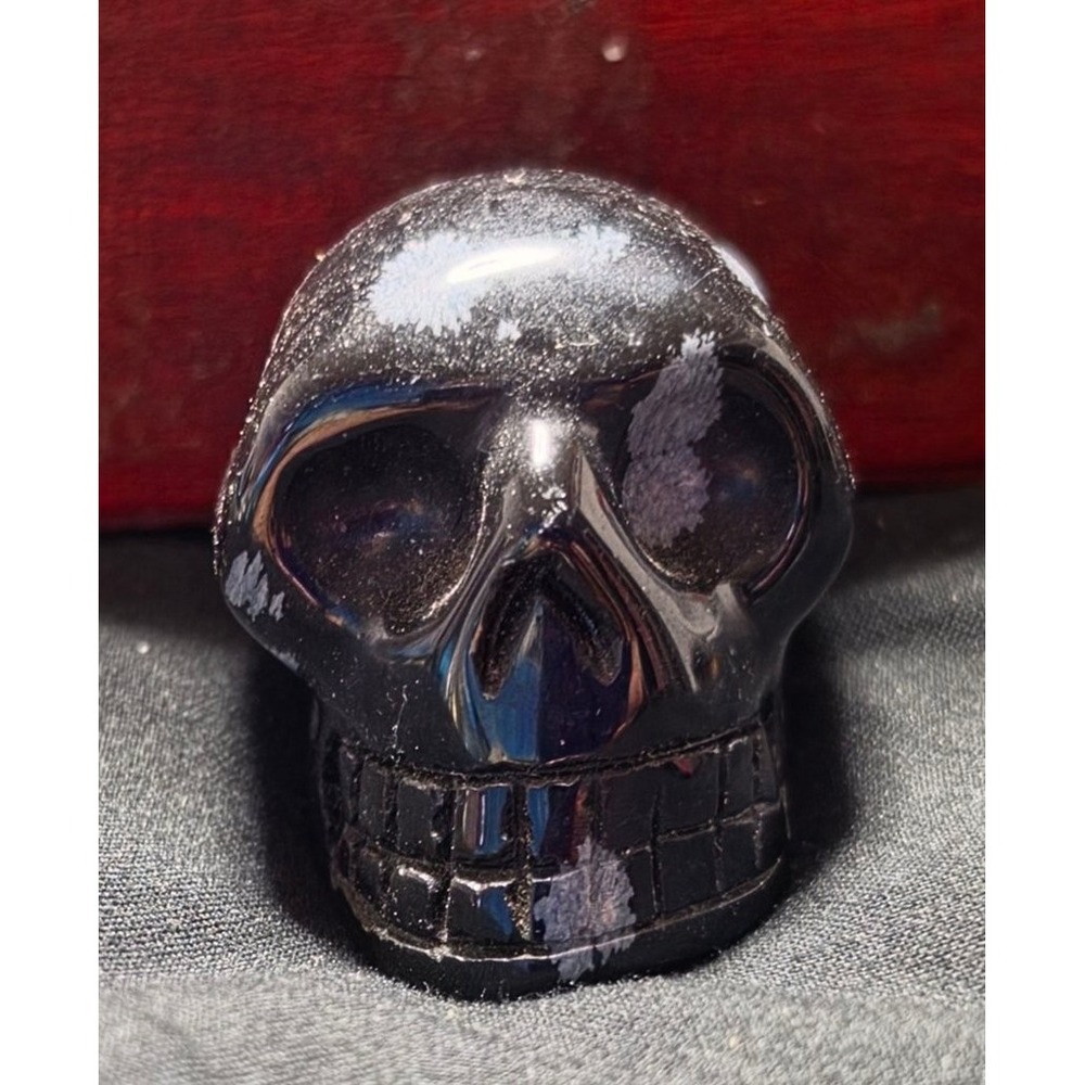 Black Snowflake Obsidian Carved Skull Figurine Crystal Mineral Specimen Small